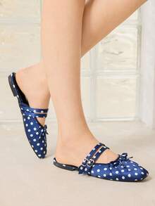 MOTF PREMIUM Zapatos planos casuales cómodos de moda vintage con decoración de lazo para Navidad y primavera - Azul oscuro - Ver 6