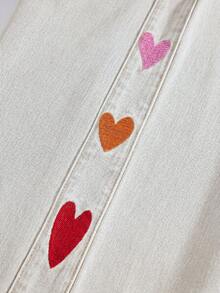 EMERY ROSE Plus Size Women's Heart Pattern Pocket Wide Leg Casual Denim Jeans - Beige - View 3