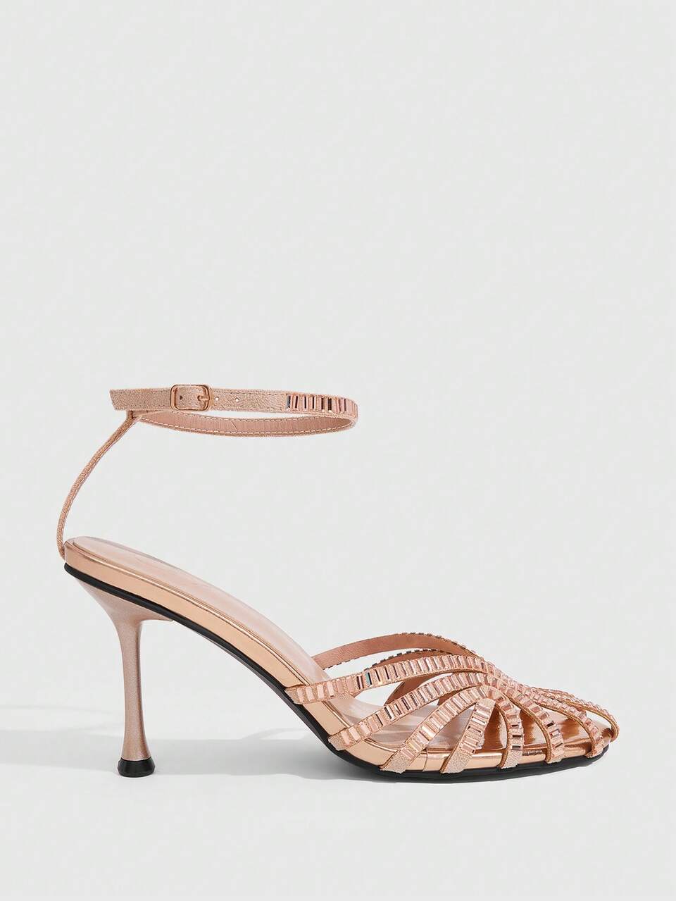 CUCCOO SZL Women's Sexy Rhinestone Elegant Champagne Color Stiletto High Heel Sandals, Suitable For Commuting, Dating, Gathering, Holiday, Party, Wedding, Vacation