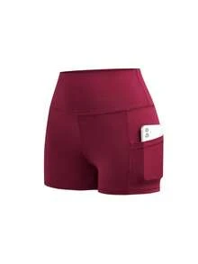 Powerista Pantalones cortos deportivos sin costuras de cintura alta de unicolor - Multicolor - View 7