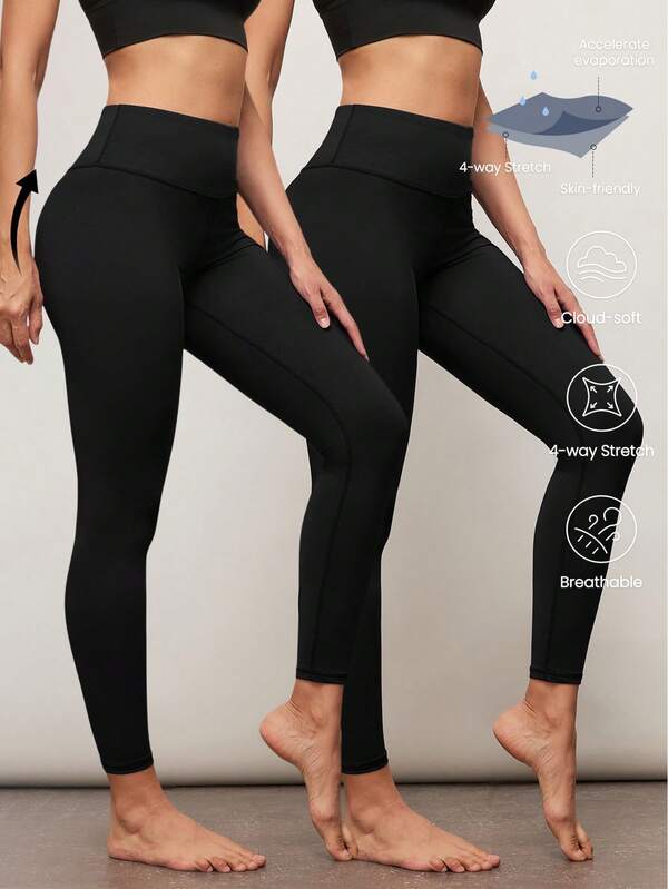 Activina 2PCS Women's Casual Sports Pocket Leggings High-Waisted Comfort Fit, Loose Running Workout Shorts, Breathable Quick-Dry Fabric, Sporty Style Summer Black And Black