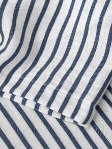 2pcs/Set Tween Boys Casual Vacation Striped Half-Button Shirt Set, Suitable For Daily Commute, Vacation, School And Multiple Occasions - Navy Blue - View 3