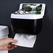 1 buah Kotak Tisu Toilet Plastik yang Dipasang di Dinding, Kotak Kertas Tahan Air Tanpa Lubang, Kotak Kertas Gulung untuk Kamar Mandi Hotel, Rak Penyimpanan - Hitam - View 3