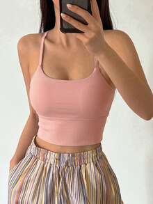 DAZY Solid Color Slightly Pushing Up Women's Sports Bra - Pink - View 7