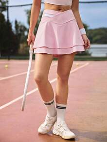 CourtClass 女款拼色口袋休閒百搭日常旅行運動裙褲 - 粉色 - 查看 4