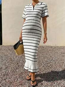 Dazy Maternity Colorblock Patchwork Fitted Bodycon Long Short Sleeve Spring Summer Early Autumn Elegant Casual Maternity Sweater Dress - White - View 8
