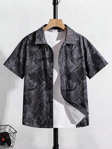 SHEIN 1件大童男孩休閒運動學院風復古條紋翻領襯衫，適合返校季、生日派對、晚宴、表演、婚禮、洗禮、開學典禮，適合日常穿著、學校、度假、旅行、運動，適合春夏季節 - 彩色 - 查看 5