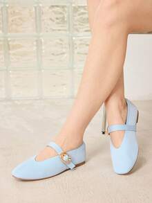 MOTF PREMIUM WOMEN SQUARE TOE BUCKLE STRAP FLATS FOR CHRISTMAS - Light blue - View 8