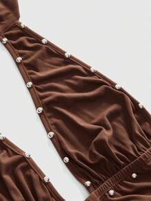 ROMWE Hippie Women's 2 Pieces Vintage Embroidered Knit Brown Halter Neck Set - Brown - View 3