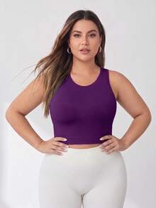 SHEIN Rhythm Era Women's Plus Size Solid Color Cropped Sports Tank Top - Violet Purple - View 3