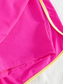 Swim Basics Springbreak 女款黑白對比滾邊運動休閒短褲沙灘褲 - 玫紅色 - 查看 4