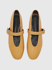 CUCCOO BIZCHIC 女款時尚通勤百搭休閒瑪麗珍平底鞋，聖誕與春季鞋款 - 黃棕色, - 查看 2