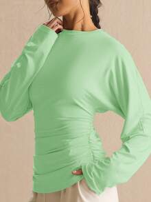 MUSERA Cinched Ruched Waist Batwing Long Sleeve Top Spring Summer Cute Cosy Cottage Core Spring Dew Spring Outfit - Lime Green - View 2