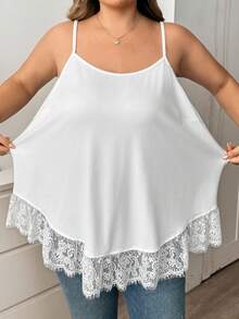 SHEIN CURVE+ 大尺碼黑白兩件式娃娃風細肩帶背心套裝，適合居家、街頭與度假穿著 - 黑與白 - 查看 8