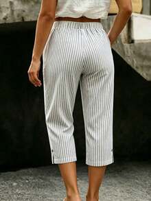 SHEIN Holidaya Women's Casual Capri Length Pants With Slit Detail - Multicolor - View 3