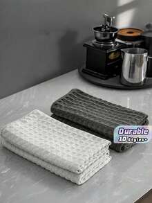 5/10 PCS Gray Grid Waffle Weave Kitchen Towel, Soft Absorbent Cotton Dish Cloth, Reusable Cleaning Cloth For Kitchen, Home, And Dining - Multicolor - View 5