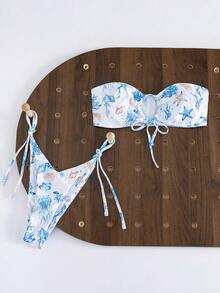 Swim Vcay Springbreak 女款水母印花平胸式比基尼兩件式泳衣，無鋼圈 - 彩色 - 查看 4
