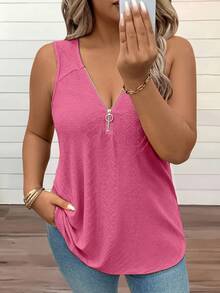 EMERY ROSE Plus Size Summer Casual Solid Color Tank Top - Hot Pink - View 1