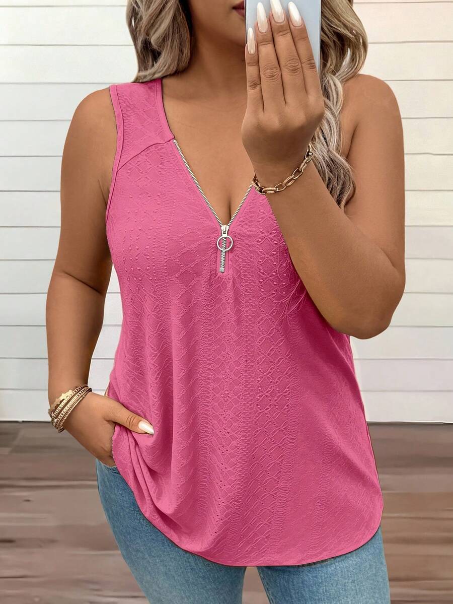 EMERY ROSE Plus Size Summer Casual Solid Color Tank Top - Hot Pink - View 1