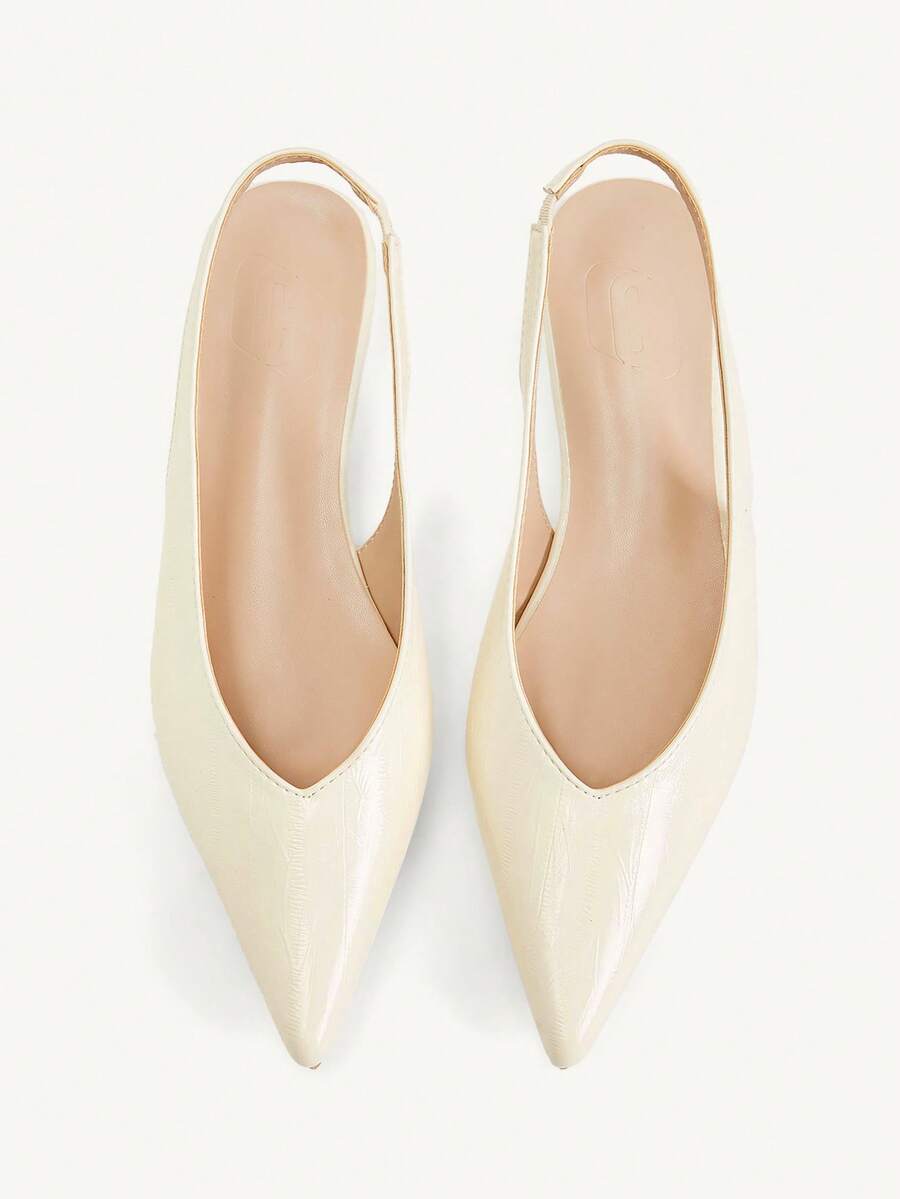CUCCOO CHICEST Women Shoes Multi-Color Embossed Patent Leather Pointed Flat Back Strap Sandals, Low Heel V-Cut Design, Commuter Dating Wedding Daily Versatile Retro - Apricot - View 1