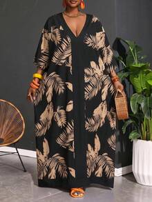 SHEIN CURVE+ 大尺碼 US22 音樂節、海邊度假、波希米亞風 2026 新款夏季母親節音樂節優雅派對戶外彩色寬鬆編織V領幾何動物圖案女裝洋裝 - 彩色 - 查看 6