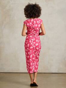 Rouah Womens Floral Printed Knot Front Mid-Length Dress - Summer Dress, Party Dress, Resort Dress, Wedding Dress, Reception Dress, Occassion Dress - Red - View 2