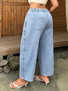 Rivivi Plus Size All-Season Button-Front Multi-Pocket Outdoor Denim Jeans - Light Wash - View 2