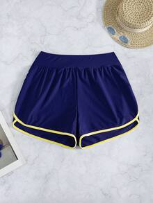Swim Basics Springbreak 女款黑白對比飾邊運動休閒短褲沙灘褲 - 藏蓝色 - 查看 3
