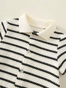 SHEIN Unisex Newborn Baby Boy/Girl Spring/Summer Casual Cute Striped Short Sleeve Romper, Baby Boy Outfit Sets, Baby Boy Summer Clothes, Baby Rompers - Multicolor - View 5