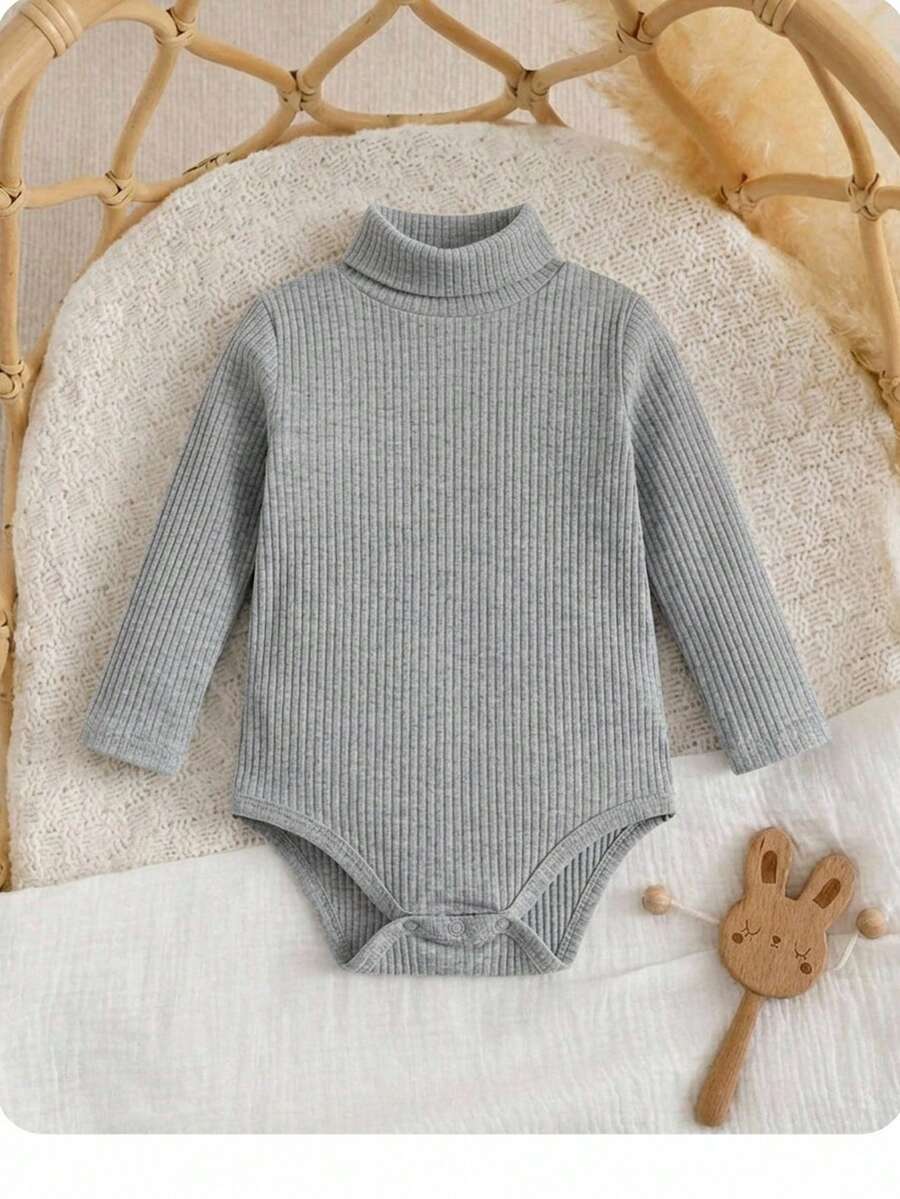 Body de manga larga y cuello alto de color liso para bebé niña, otoño - Gris Claro - Ver 1