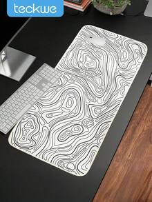 Teckwe 黑白配色加長版地形圖鼠墊，酷炫桌墊筆記本電腦書寫墊，適用工作、遊戲、辦公、居家，附輪廓設計 - 查看 1