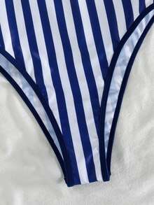 Swim Mod 春夏新款歐美跨境女款性感連身比基尼泳衣套裝，三點式高衩三角杯，海洋生物印花撞色細邊飾，小胸托高，雙肩帶，甜美清新顯瘦，適合溫泉、海灘、度假、生日派對 - 彩色 - 查看 6