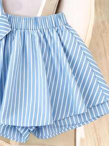 GlowEve Women's Summer Blue And White Striped American Hot Girl Style Coastal Chic Tropical Sweet Spicy Fitted Ruffle Top + Shorts 2 Pieces Set Vacation Beach - Blue and White - View 4