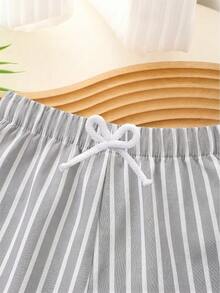 SHEIN Vintaside Kids Young Boys' Drawstring Casual Striped Shorts For Summer Shorts For Boys - Grey - View 4