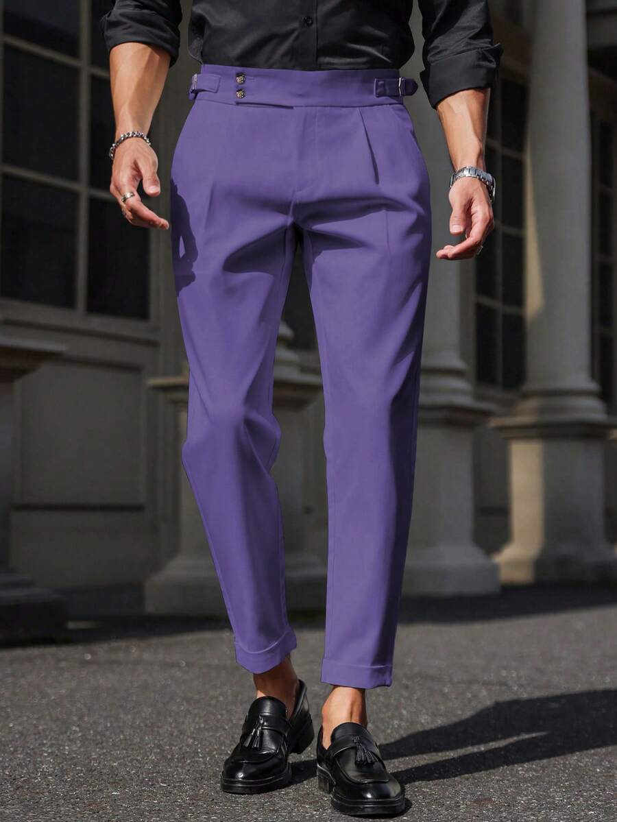 Manfinity Mode Men's Solid Color Minimalist Casual Formal Pants, For Fall Formal - Purple - View 1