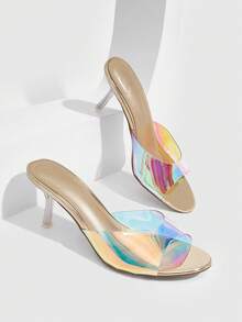 CUCCOO SZL Women's Fashion Sexy Round Toe TPU Material Comfortable Transparent High Heel Sandals, Suitable For Commuting, Dating, Gathering, Party And More - Gold - View 1