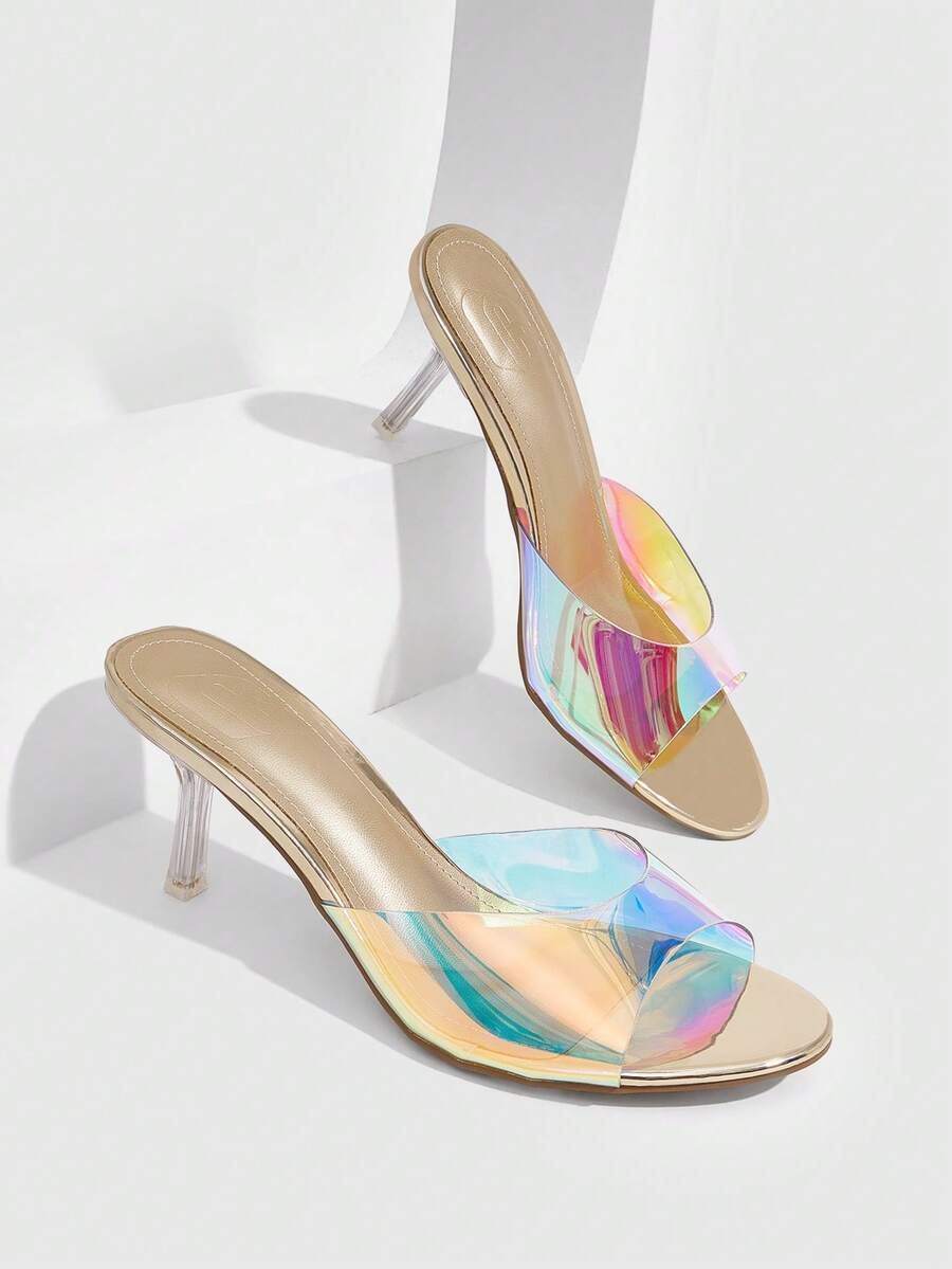 CUCCOO SZL Women's Fashion Sexy Round Toe TPU Material Comfortable Transparent High Heel Sandals, Suitable For Commuting, Dating, Gathering, Party And More - Gold - View 1