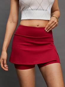 Activina Women's Solid Color Casual Versatile Daily Outdoor Tennis Golf Sports Skorts With Pockets Golf Skorts Women Tennis Skort - Burgundy - View 5