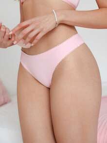 PetitDoll 可愛甜美純色女款低腰丁字褲內褲，1件裝 - 粉色 - 查看 1