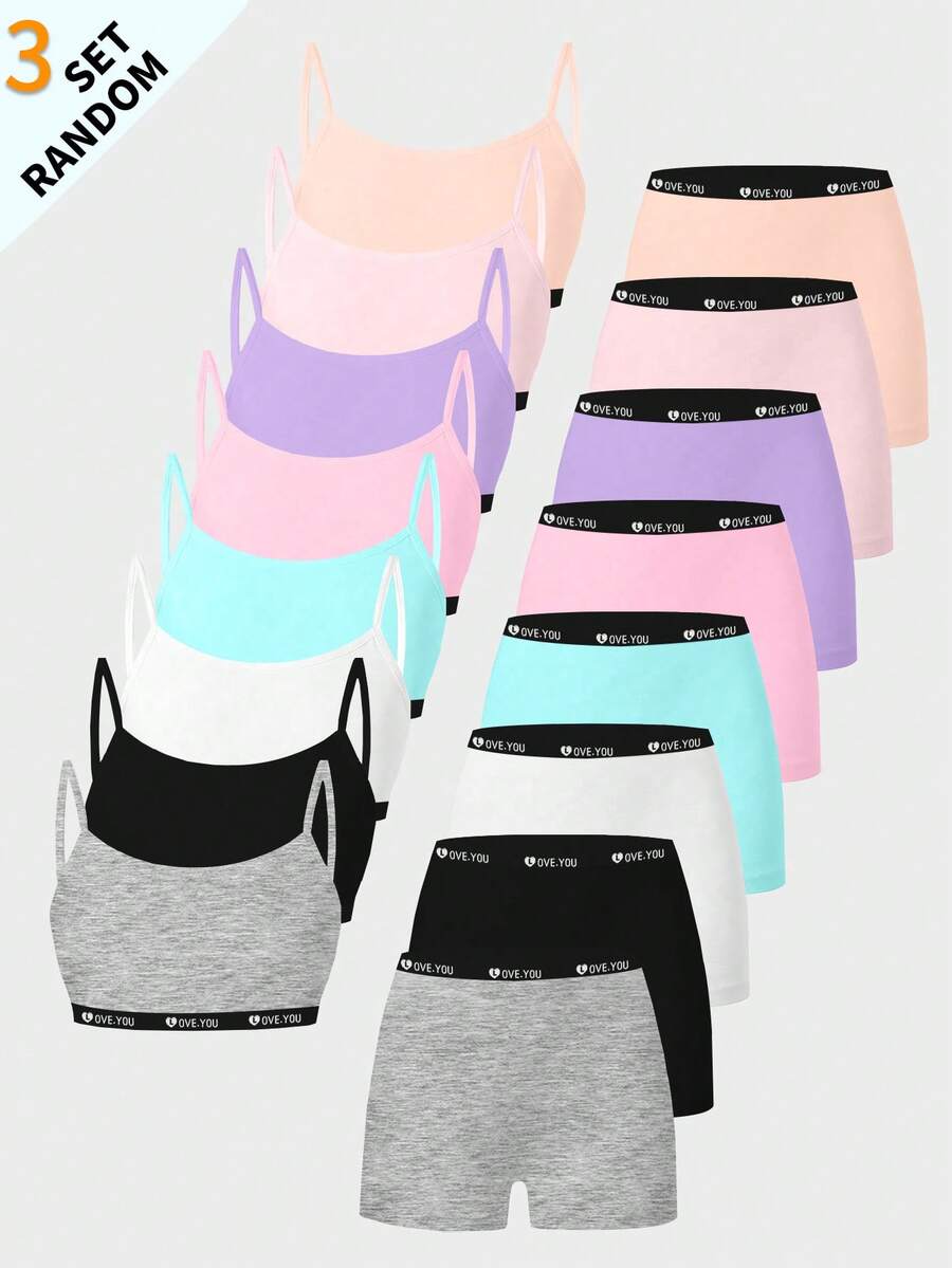 SHEIN 3pcs Cute Hip Hop Girl Print Comfortable Camisole & Shorts Set For Young Girl Autumn Fall - Multicolor - View 1
