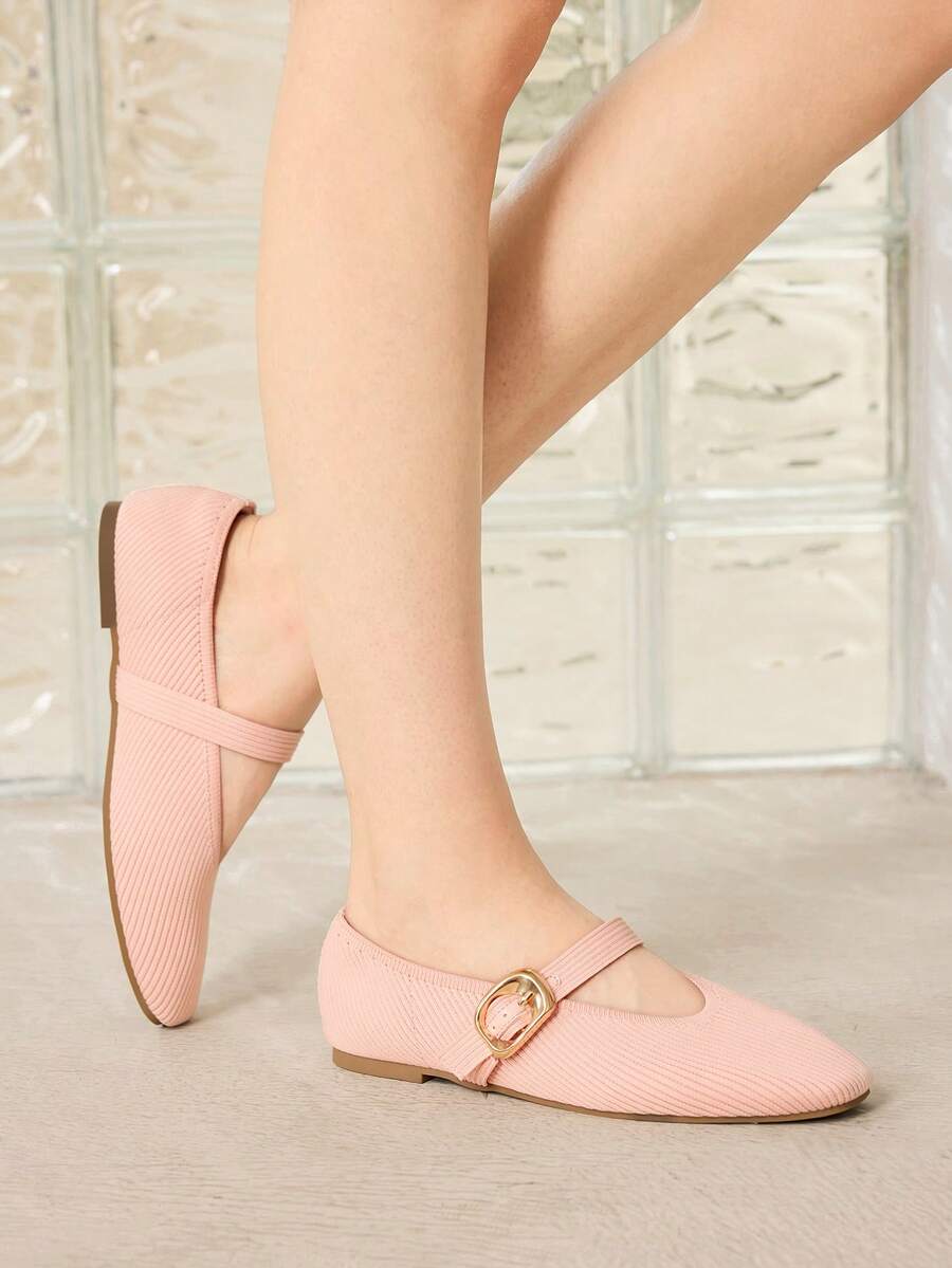MOTF PREMIUM WOMEN SQUARE TOE BUCKLE STRAP FLATS FOR CHRISTMAS - Baby Pink - View 2