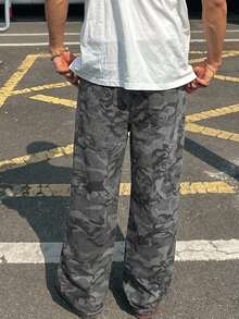 DAZY Spring Camouflage Men's Pocket Wide Leg Jeans - Multicolor - View 2