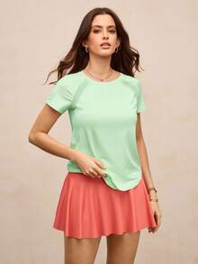 Activina Women's Solid Color Raglan Short Sleeve Sports T-Shirt - Mint Green - View 3