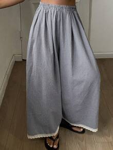 DAZY Women's Elastic Waist Plaid Casual Versatile Daily Wear Wide Leg Long Pants Fall - Blue - View 3