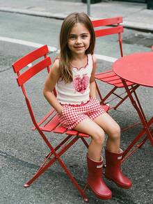Hapijoa Young Girl Summer Casual Heart Cherry Print Contrast Trim Tank Top - White - View 5