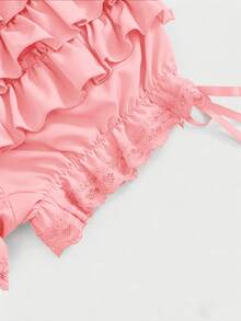 ROMWE Kawaii Summer Sweet Solid Color Ruffle Hem Shorts - Baby Pink - View 4