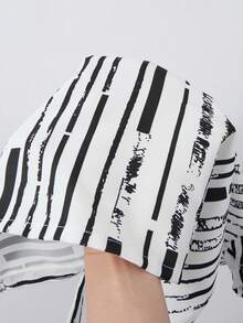 SHEIN 小男孩夏季休閒條紋襯衫與純色短褲兩件套 - 黑色 - 查看 6