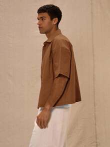 Musero Boxy Fit Oversized Pocket Detail Button Through Short Sleeve Shirt Spring&Summer - Redwood - View 2