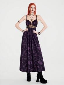 Breakform Women's Spring/Summer Casual Goth Vintage Punk All-Over Print Camisole Dress Night Out Dark Purple - Black - View 5