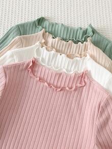 SHEIN 4 piezas/Set Top de manga corta con volantes en el bajo, color liso, lindo para niñas jóvenes en verano,Verano,Tops de verano,Top de tirantes - verde menta - Ver 4